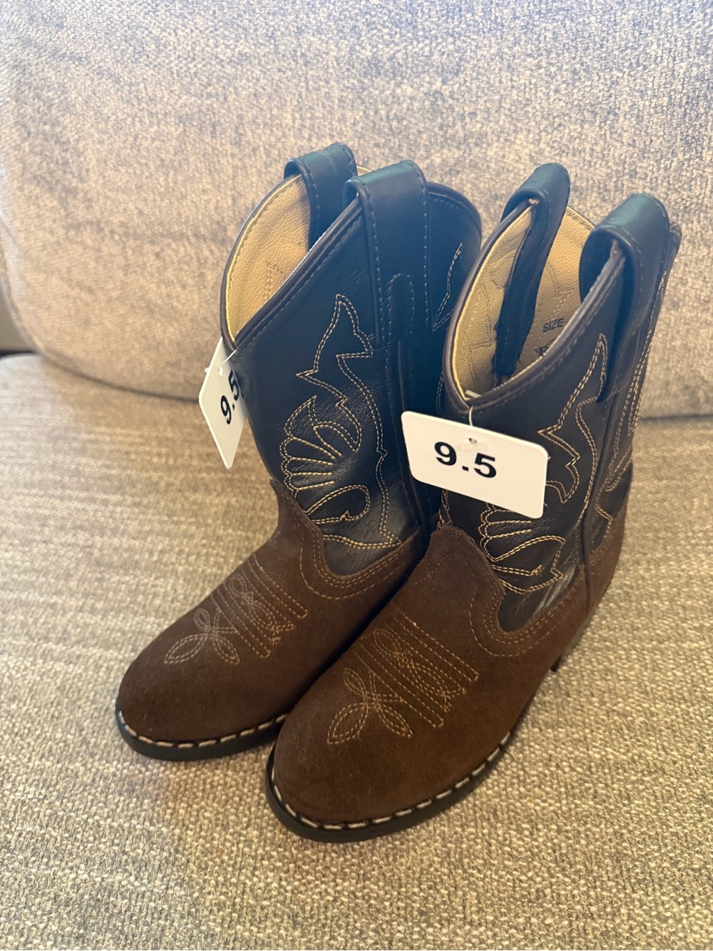 Kids Two-Tone Brown and Dark Brown Western Pull-On Boots